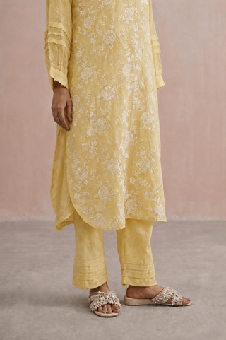 Mul chanderi pearl embroidered kurta paired with cotton pants
