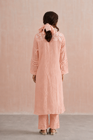 Mul chanderi pearl embroidered kurta paired with cotton pants