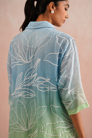 Mul chanderi pearl embroidered shirt paired with cotton pants