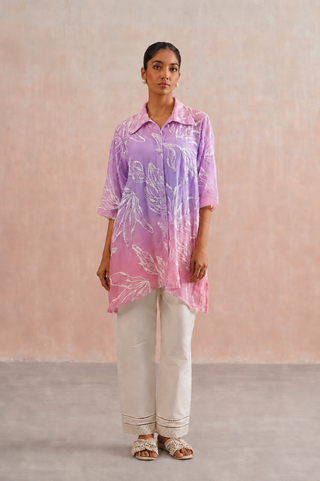 Mul chanderi pearl embroidered shirt paired with cotton pants