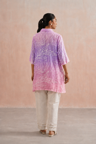 Mul chanderi pearl embroidered shirt paired with cotton pants