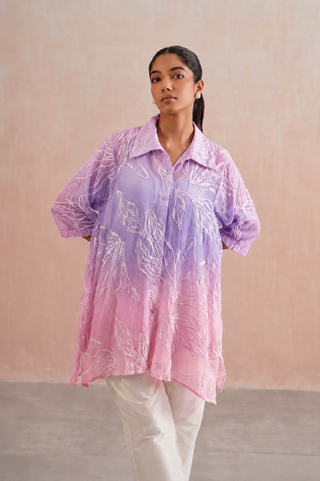 Mul chanderi pearl embroidered shirt paired with cotton pants