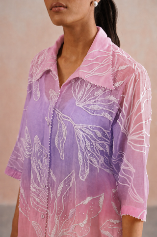 Mul chanderi pearl embroidered shirt paired with cotton pants