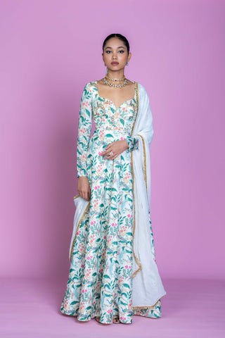 Ivory Serenade Embroidered Anarkali Gown Set