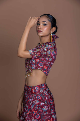 Garnet Grid Draped Skirt Set