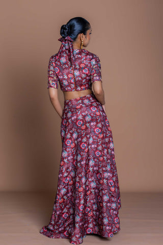 Garnet Grid Draped Skirt Set