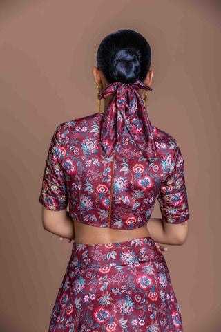 Garnet Grid Draped Skirt Set