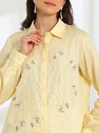 Butter Bloom yellow Hand Embroidered French lace Linen Cotton co-ord set