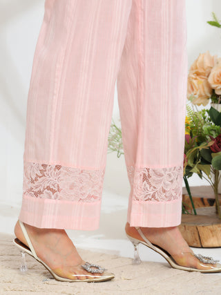 Silvaire Rose Hand Embroidered French lace  cotton lurex Kurta set