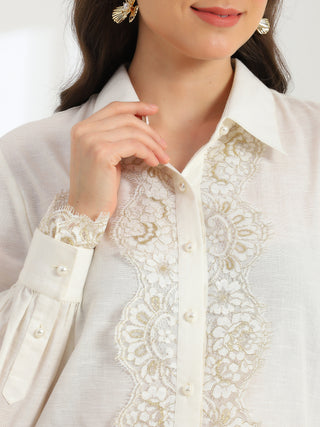 Moonlight Pearl French lace Linen Shirt