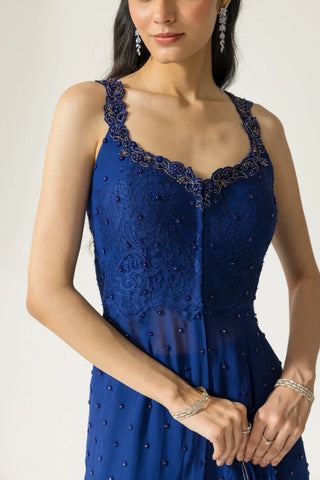 Sapphire Petal Hand embroidered French Lace Georgette Sharara set