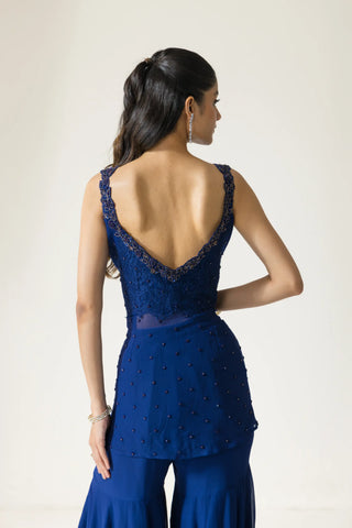 Sapphire Petal Hand embroidered French Lace Georgette Sharara set