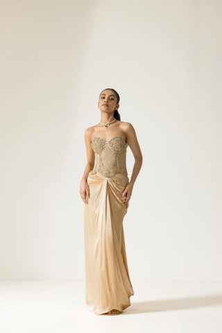 Ivoria Alouette Hand Embroidered French lace Silk Satin Corset set