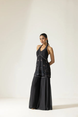 Kusum kamal hand embroidered French lace Chiffon Silk Sharara set