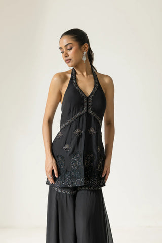 Kusum kamal hand embroidered French lace Chiffon Silk Sharara set