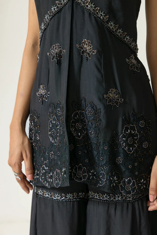 Kusum kamal hand embroidered French lace Chiffon Silk Sharara set