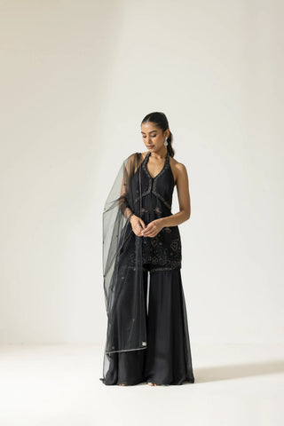 Kusum kamal hand embroidered French lace Chiffon Silk Sharara set