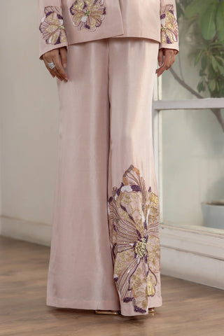 Dynastia Blush Pink Hand Embroided French Lace Dupion Silk Blazer Set