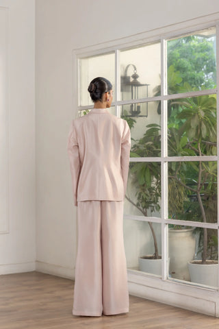 Dynastia Blush Pink Hand Embroided French Lace Dupion Silk Blazer Set