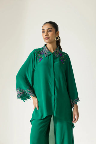 Hydrangea Hand Embroidered French Lace Crepe Co-ord Set