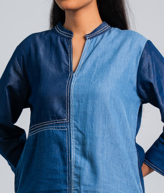 Dual Tone Denim Co-ord Set with Minimal Stitch Detailing