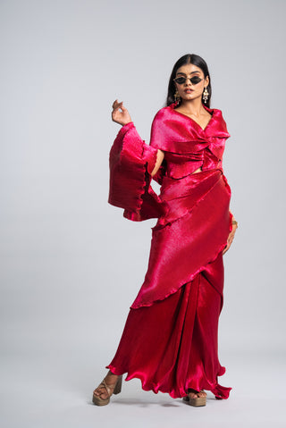 Statement Royal Fuchsia Ruffled Saree