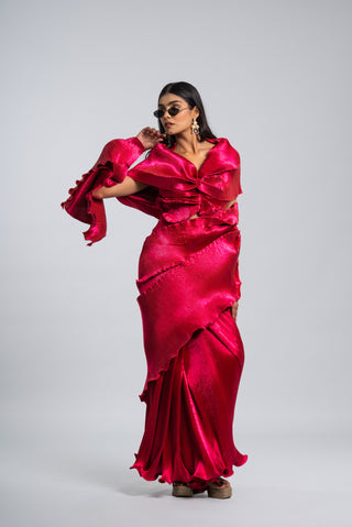 Statement Royal Fuchsia Ruffled Saree