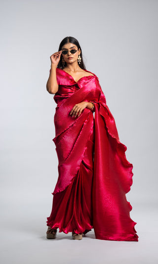 Statement Royal Fuchsia Ruffled Saree