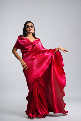 Statement Royal Fuchsia Ruffled Saree