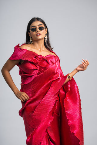 Statement Royal Fuchsia Ruffled Saree