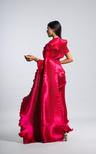 Statement Royal Fuchsia Ruffled Saree