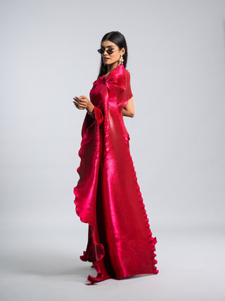 Statement Royal Fuchsia Ruffled Saree