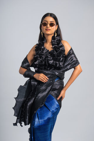 Midnight Sapphire Ruffled Saree