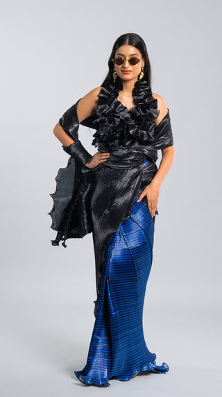 Midnight Sapphire Ruffled Saree