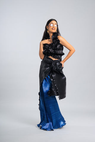 Midnight Sapphire Ruffled Saree