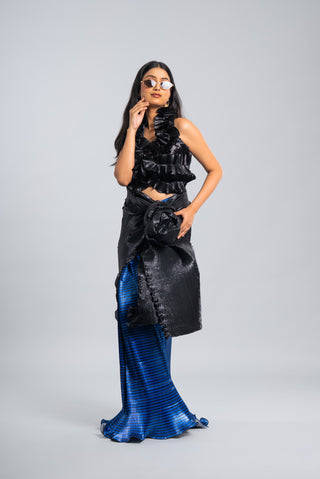 Midnight Sapphire Ruffled Saree