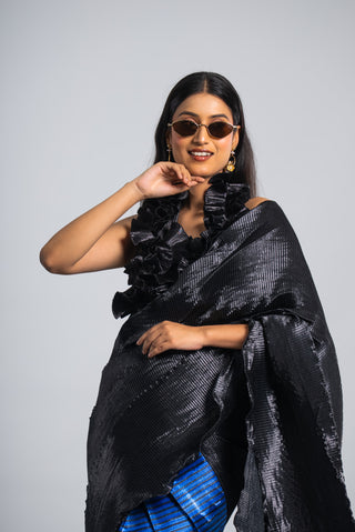 Midnight Sapphire Ruffled Saree