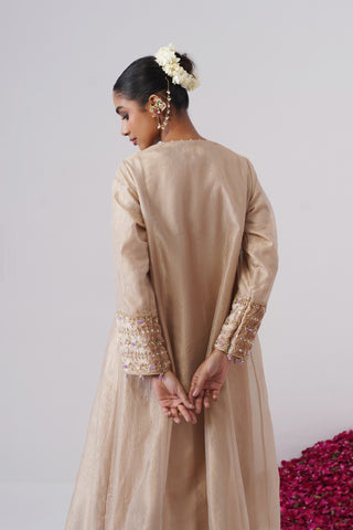 Beige Gold zardozi embroidered anarkali set