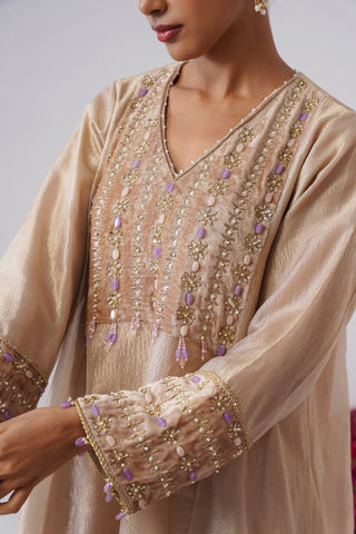 Beige Gold zardozi embroidered anarkali set
