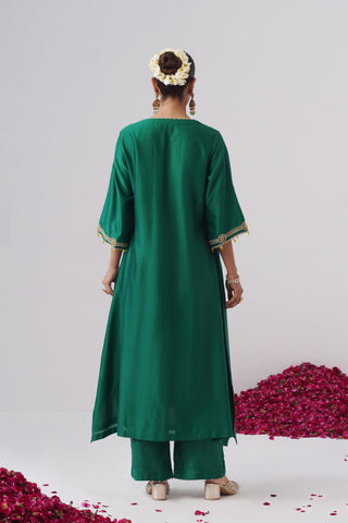 Emerald Green zardozi embroidered chanderi silk kurta