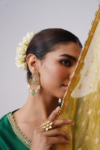 Emerald Green zardozi embroidered chanderi silk kurta