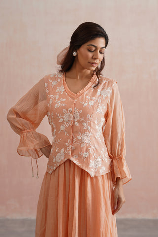 A graceful peach midi dress