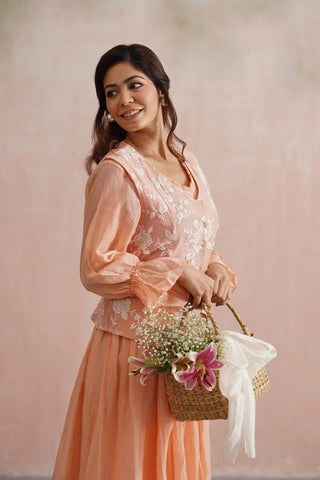 A graceful peach midi dress
