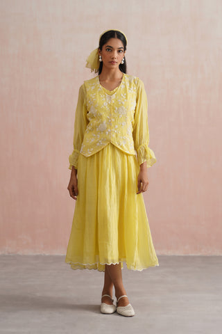 Lemon Yellow Mul chanderi dress
