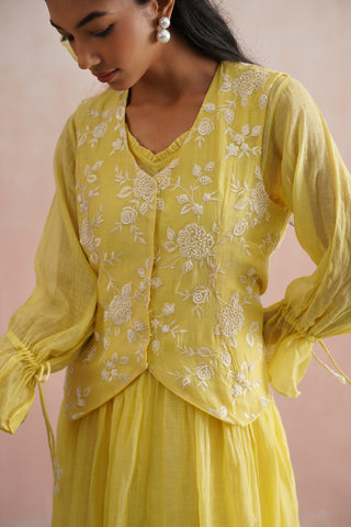 Lemon Yellow Mul chanderi dress