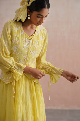 Lemon Yellow Mul chanderi dress