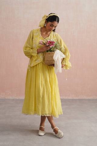 Lemon Yellow Mul chanderi dress