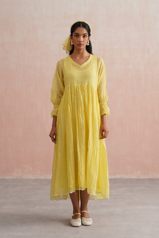 Lemon Yellow Mul chanderi dress