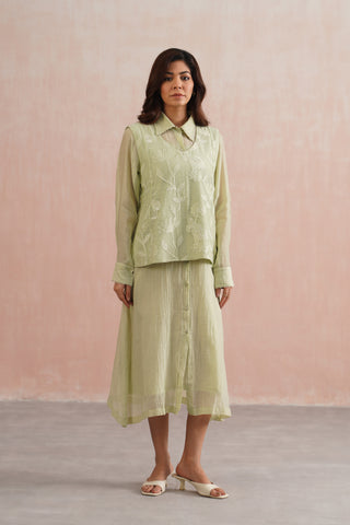 Sage Green Mul chanderi button down dress