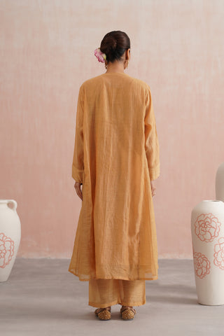Peach Mul chanderi pearl and jewels embroidered kurta